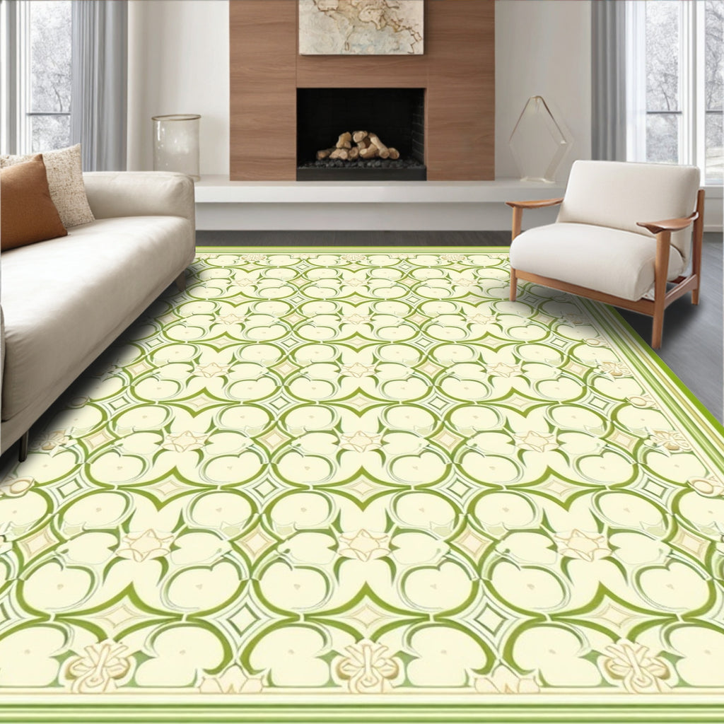 Green Geometric Floral Damask Pattern Rug