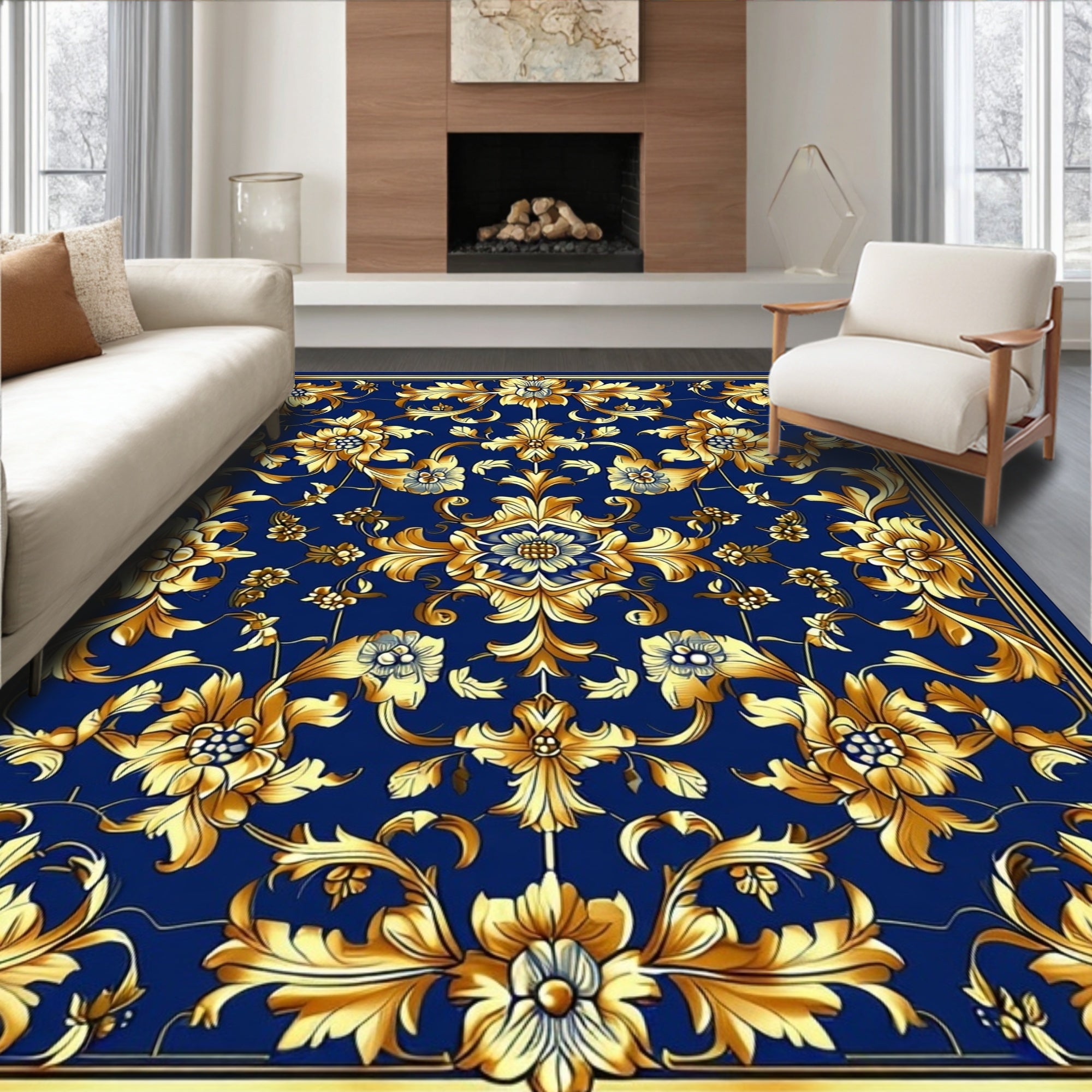 Gilded Floral Acanthus Leaf Pattern Rug
