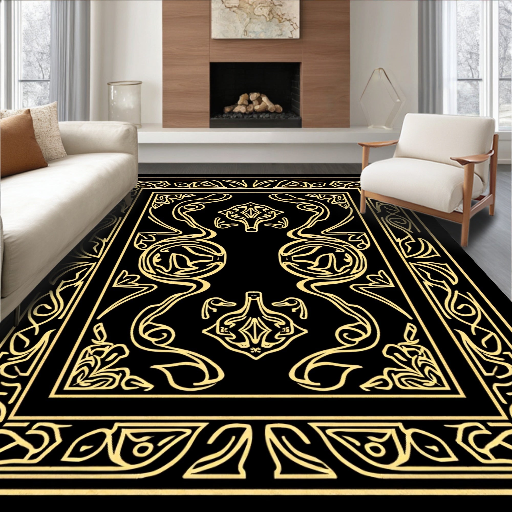 Art Nouveau Golden Illuminated Pattern Rug