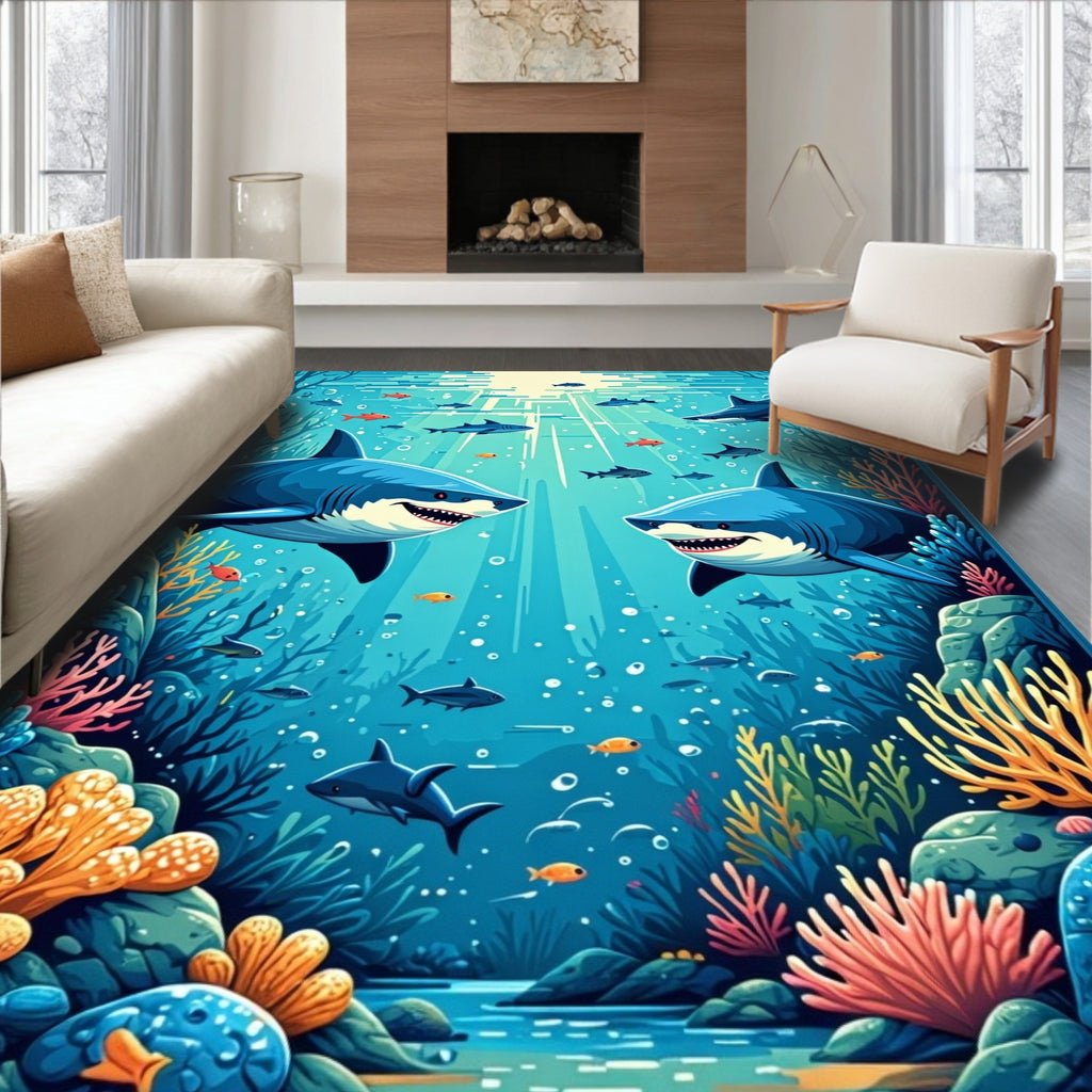 Ocean Sharks Coral Reef Design Rug