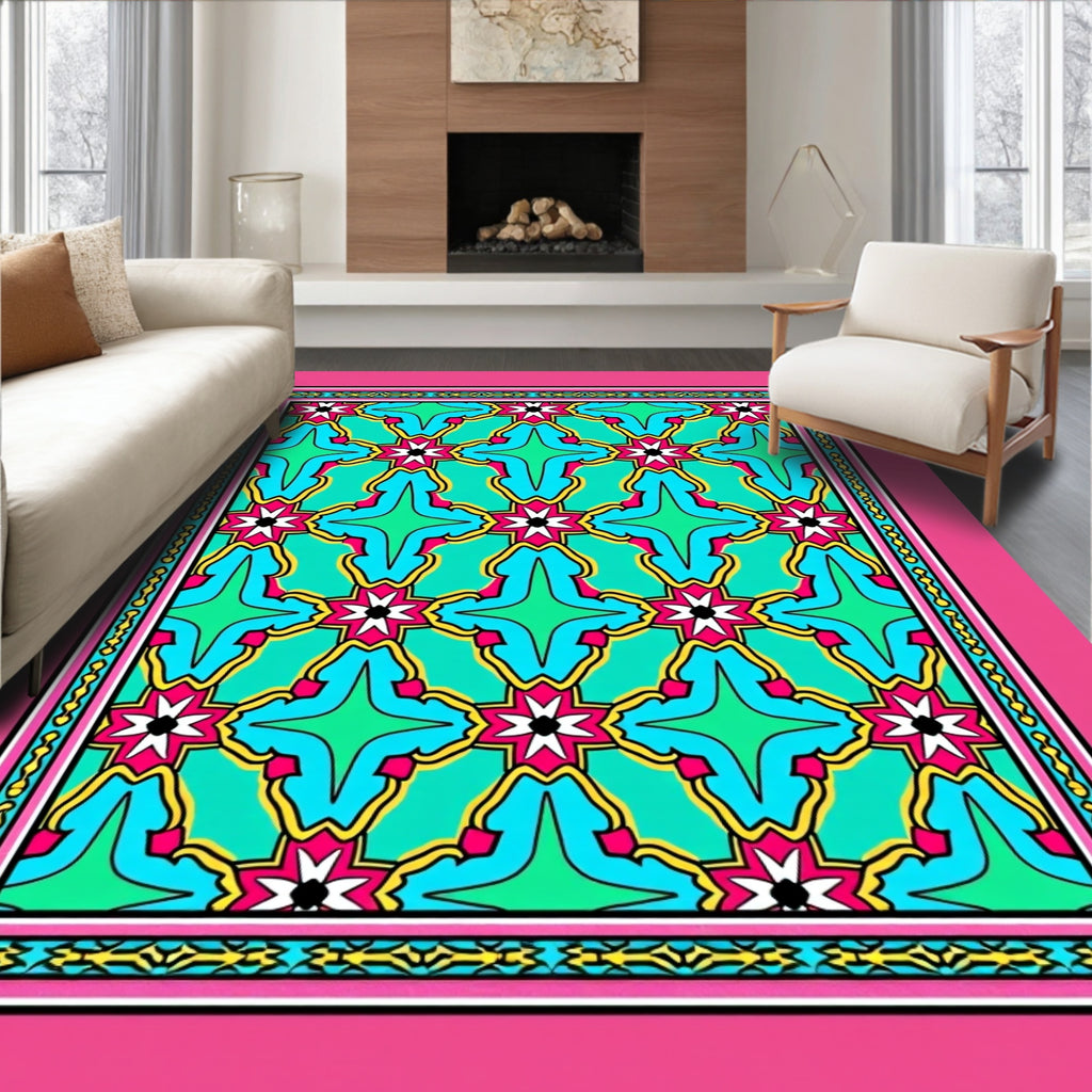 Bright Teal Mid Century Starburst Rug