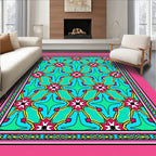 Bright Teal Mid Century Starburst Rug