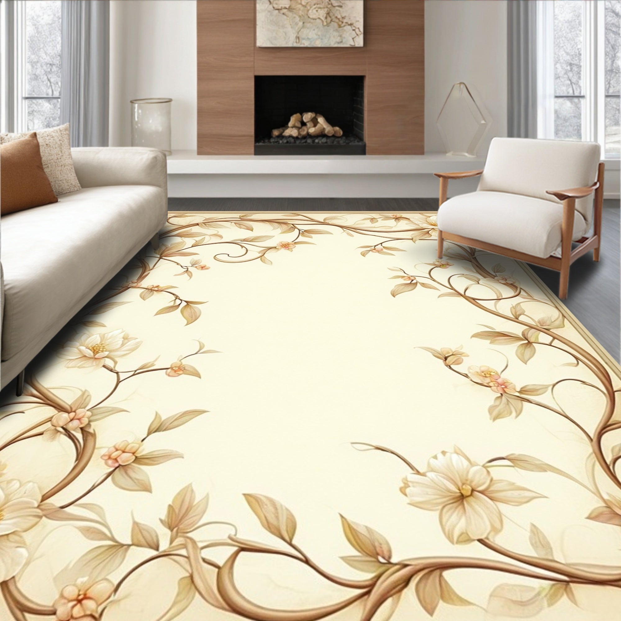 Elegant Floral Scrollwork Botanical Design Rug
