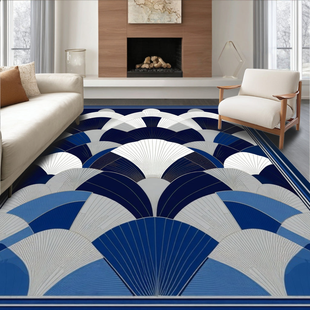 Art Deco Fan Pattern Navy Gray Rug