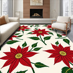Crimson Poinsettia Flower Art Rug