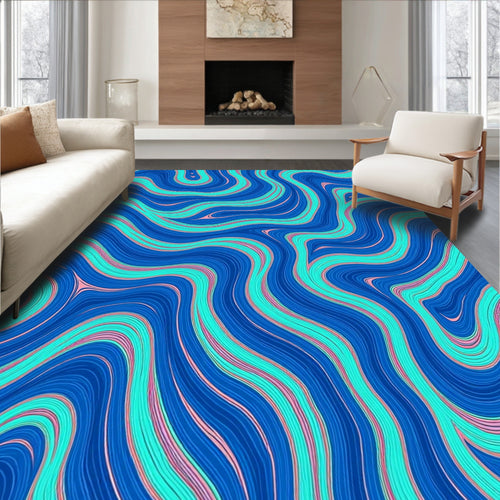 Abstract Blue Teal Pink Wave Pattern Rug
