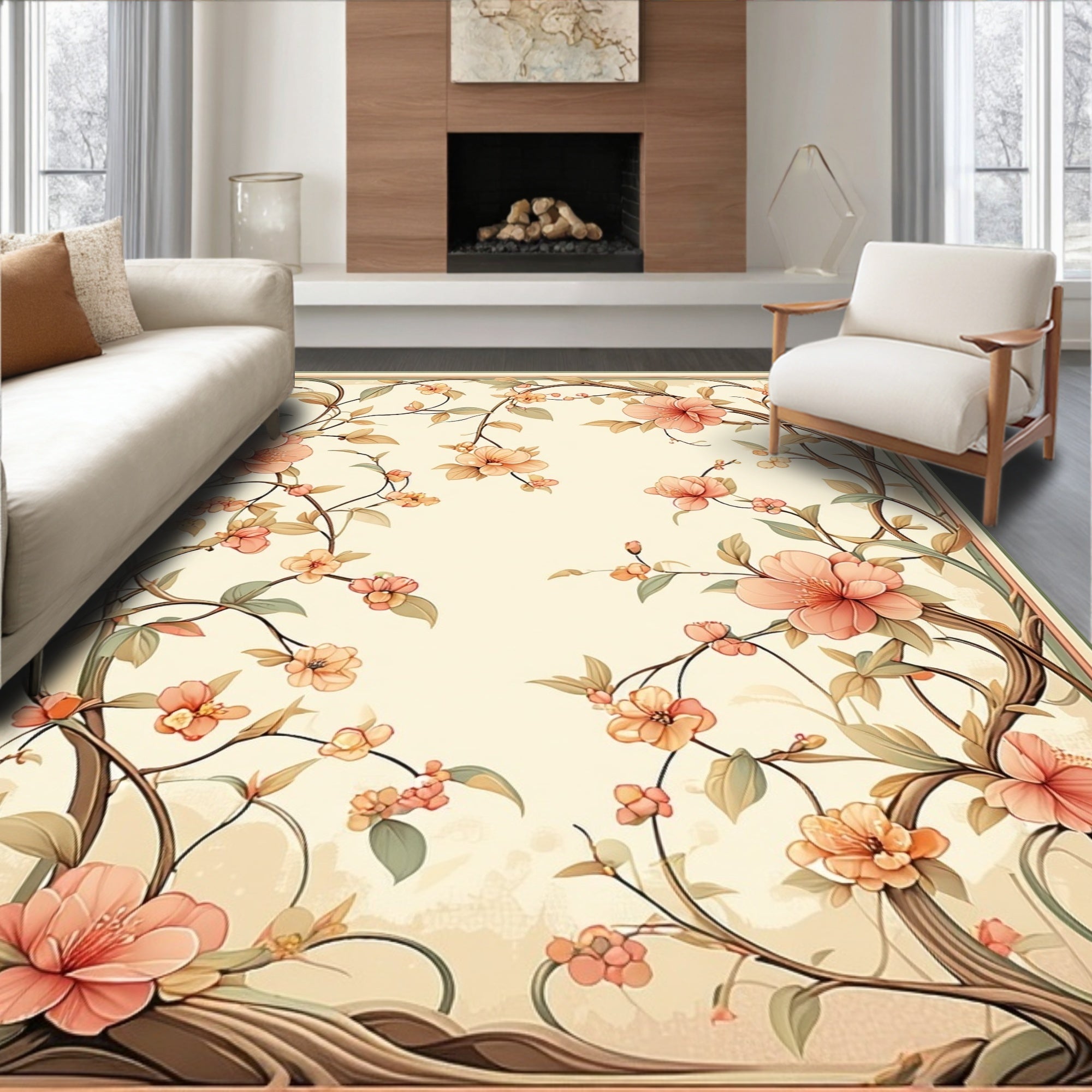 Delicate Floral Vines Art Nouveau Rug