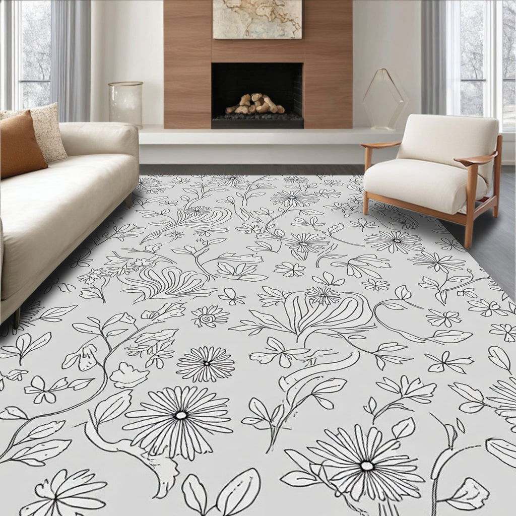 Delicate Outline Floral Pattern Rug