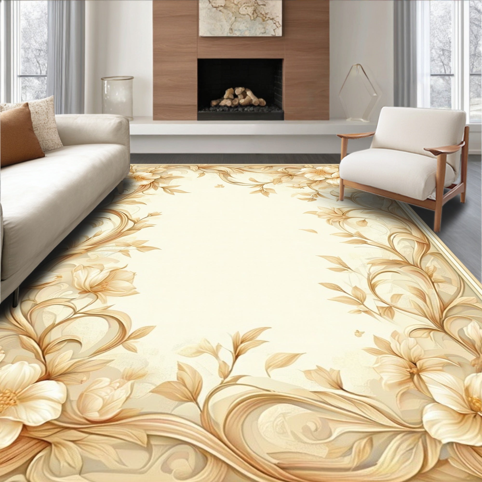 Ornate Floral Vine Accents Rug