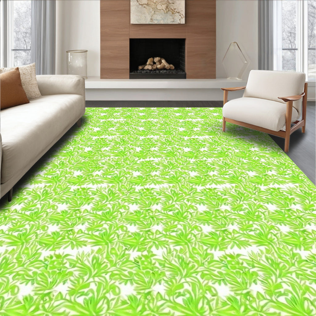 Lush Green Leafy Pattern Rug