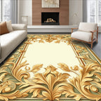 Ornate Gold Leaf Floral Border Rug