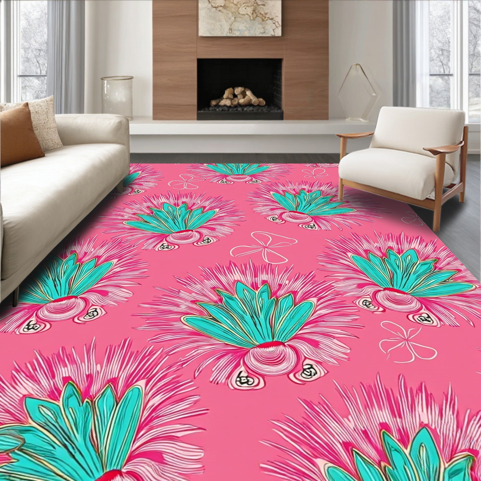 Pink Floral Whimsical Abstract Rug
