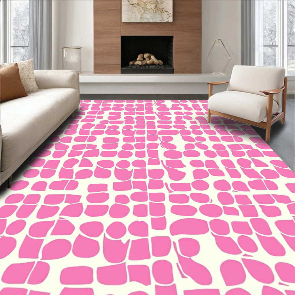 Loose Pink Geometric Fragment Pattern Rug