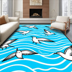 Coastal Seagulls On Blue Waves Design Rug