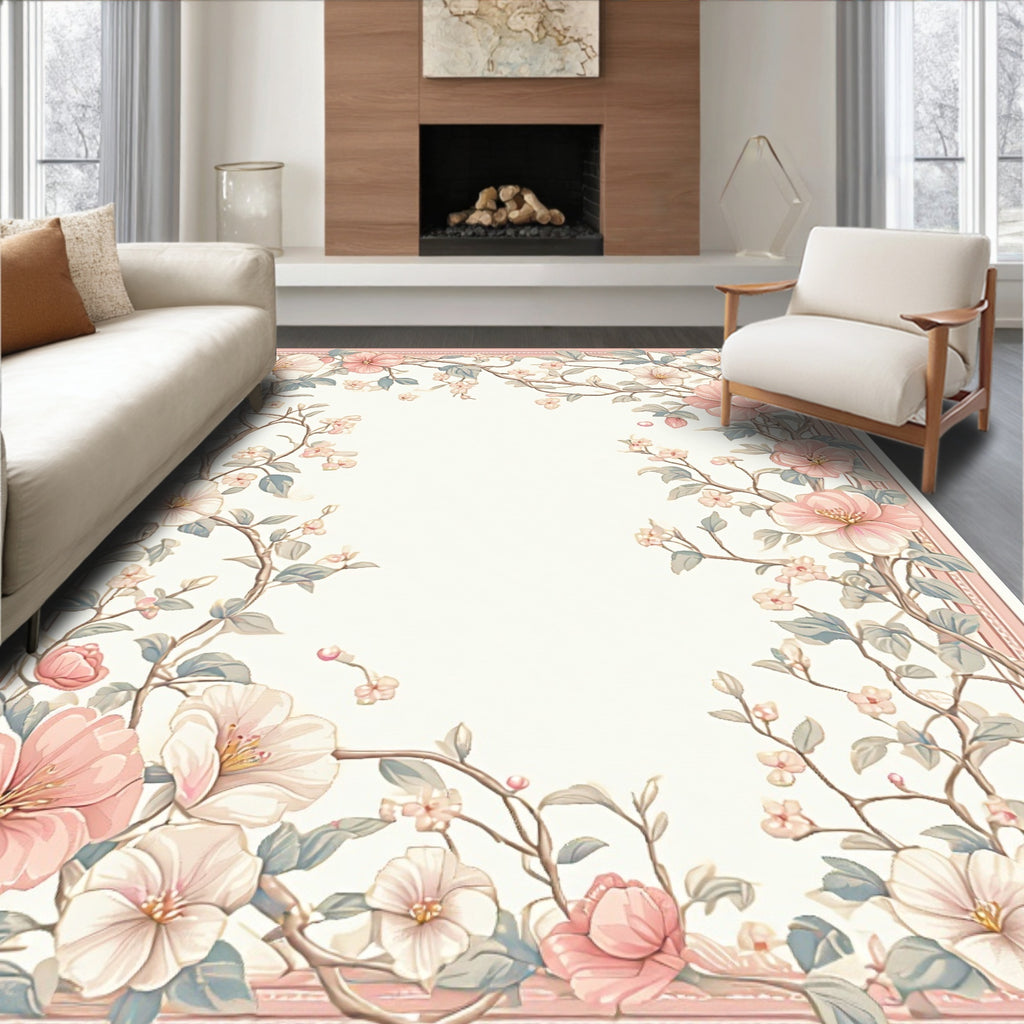 Soft Pink Cherry Blossom Floral Design Rug