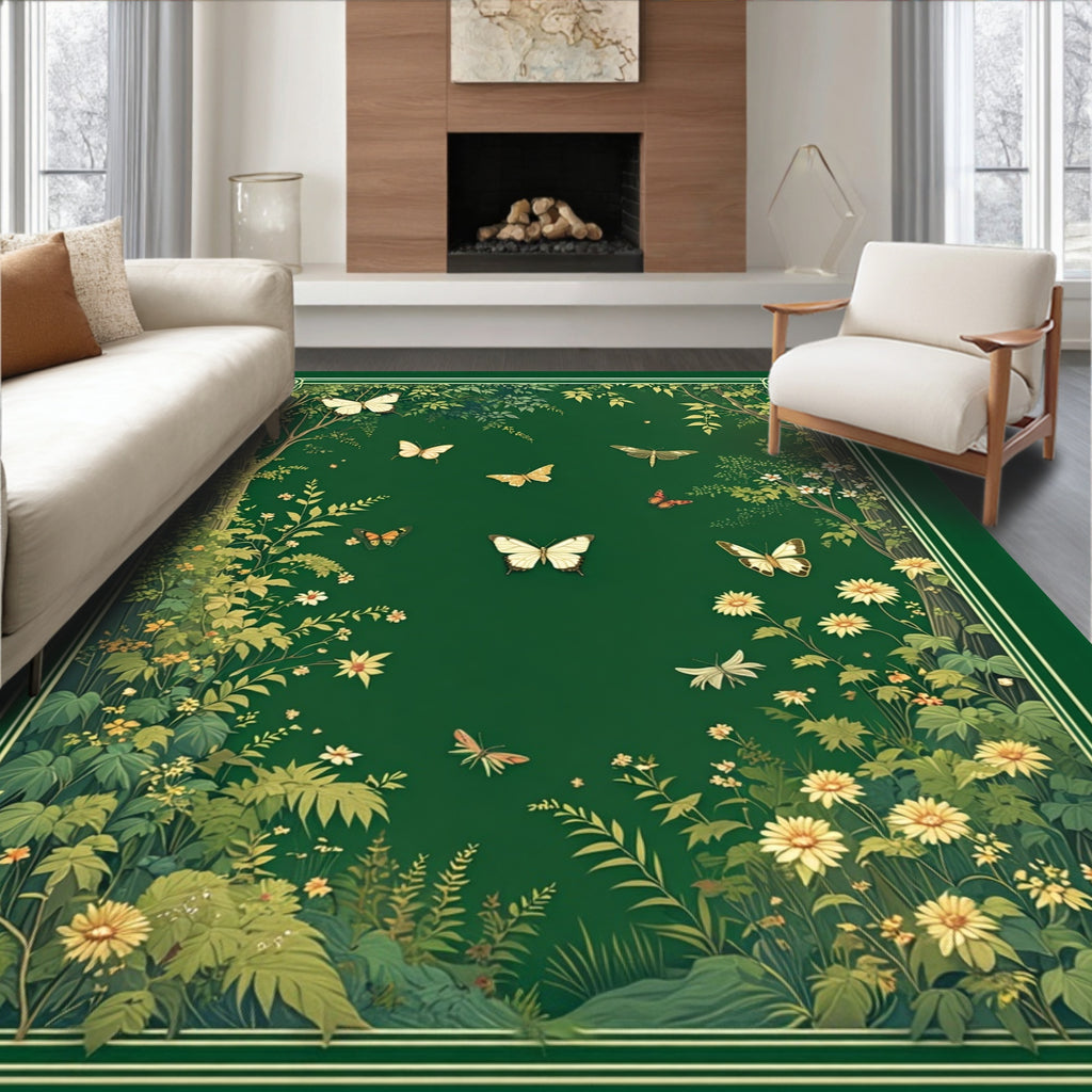Enchanted Garden Butterfly Floral Design Rug