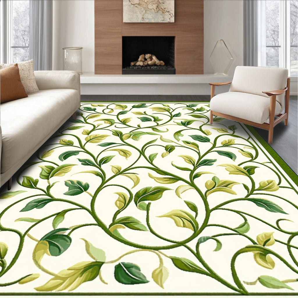 Green Vine Leaf Pattern Rug