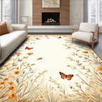 Floral Butterfly Garden Whimsical Design Rug