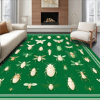 Elegant Insect Illustrations On Green Canvas Rug