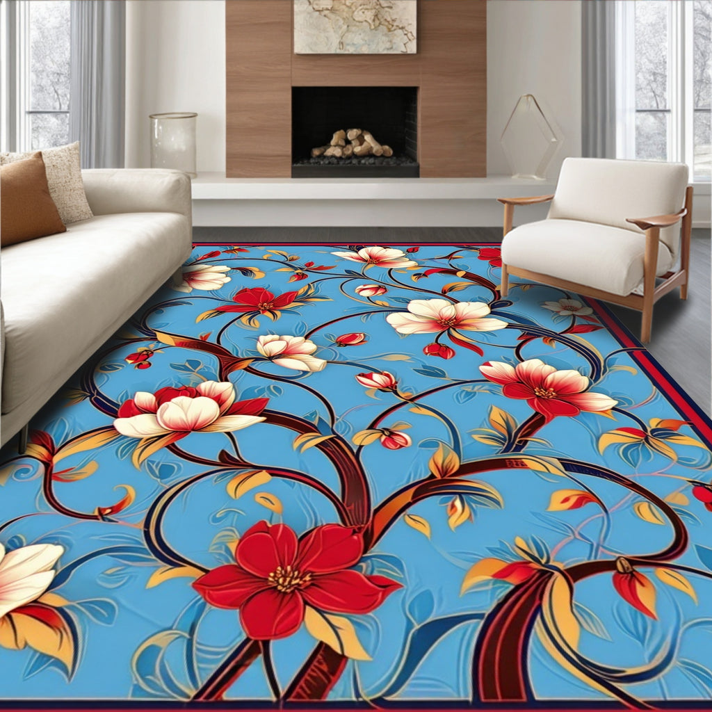 Vibrant Floral Vine Art Design Rug