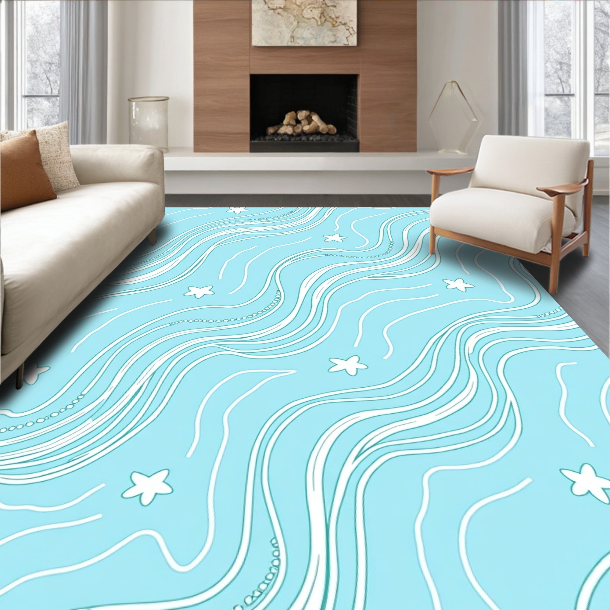Ocean Wave with Starfish Motif Rug
