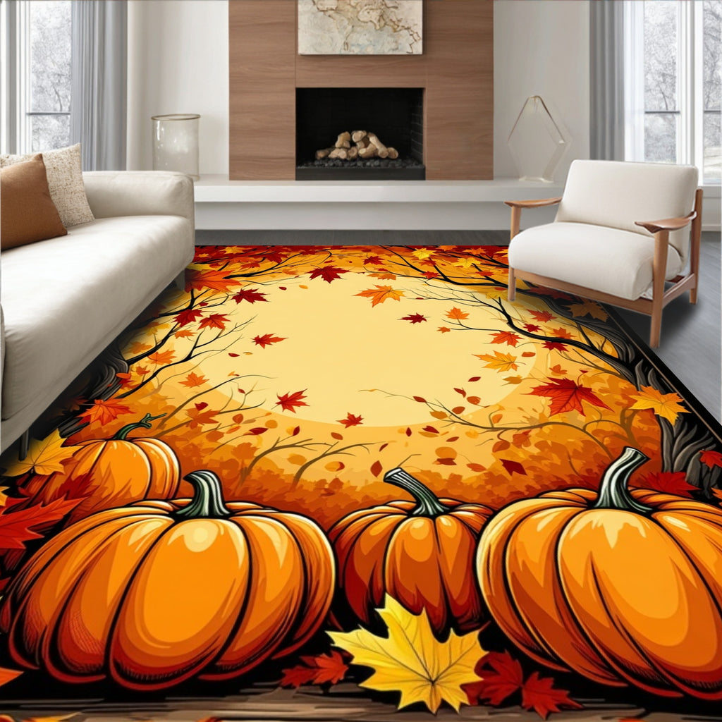 Autumn Leaves Pumpkins Pattern Rug