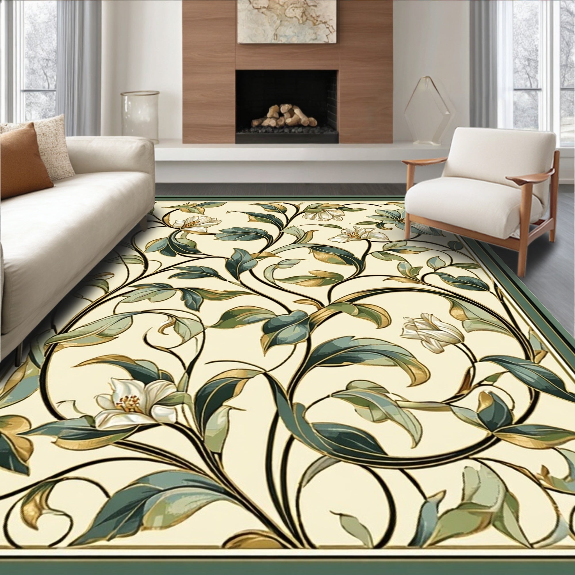 Art Nouveau Floral Vine Border Rug