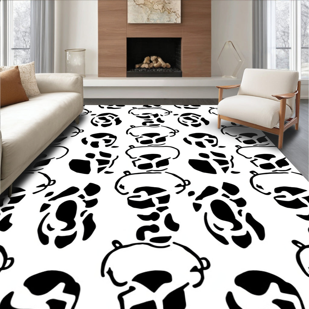 Abstract Black White Spots Pattern Rug