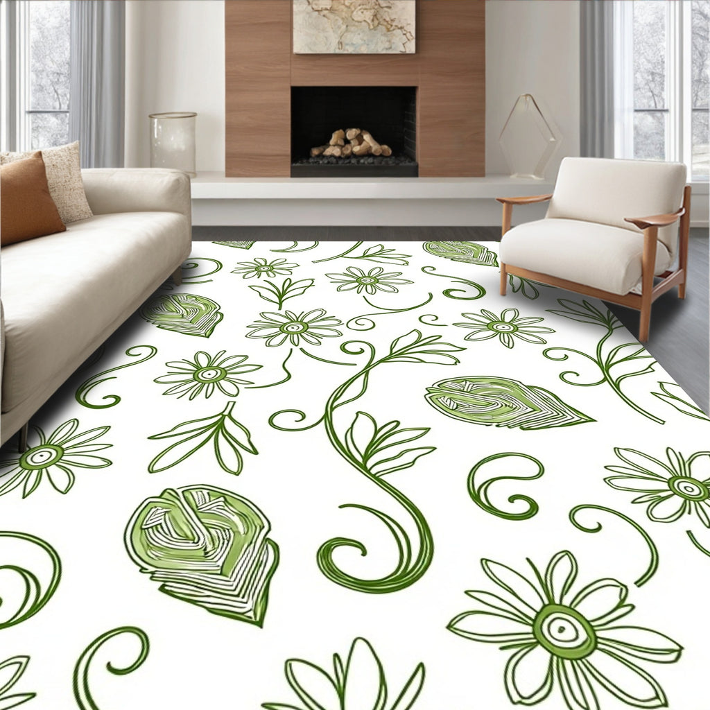 Whimsical Green Floral Swirl Garden Rug
