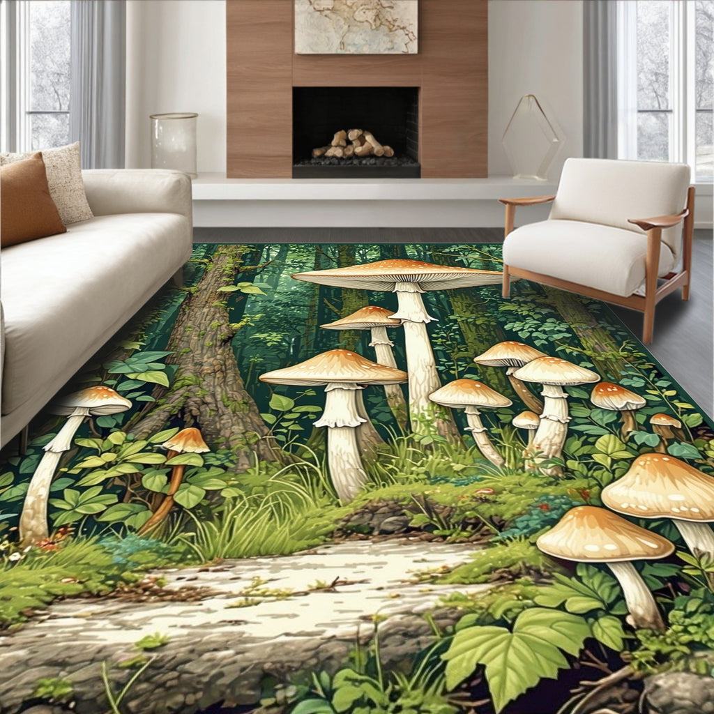 Enchanted Forest Mushroom Woodland Scene Rug