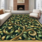 Opulent Gold Green Scroll Vine Rug