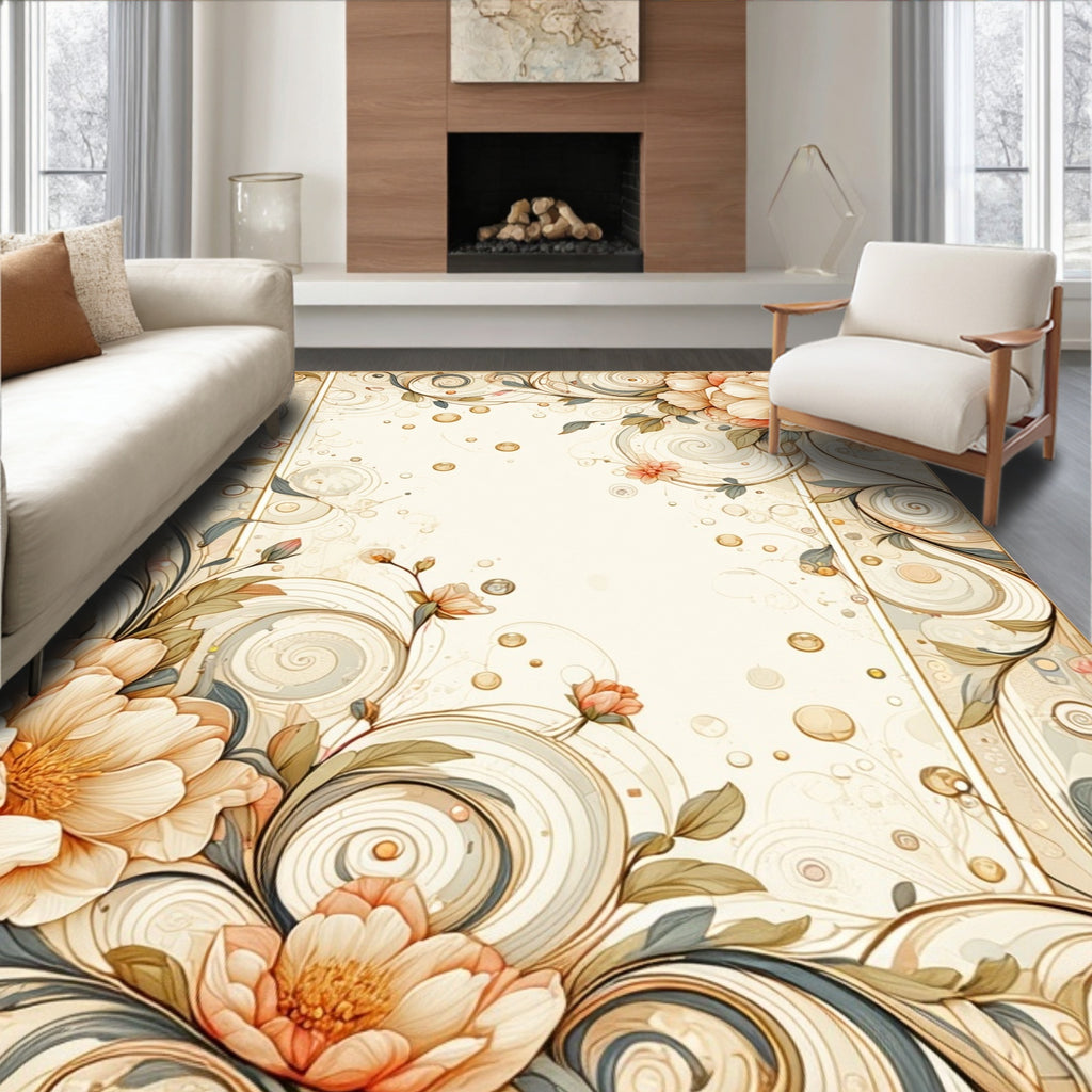 Soft Floral Swirls Botanical Design Rug
