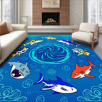 Playful Shark Friends Blue Whirlpool Design Rug