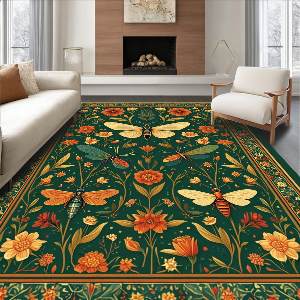Enchanted Forest Butterfly Floral Pattern Rug