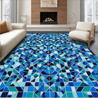 Symmetrical Blue Geometric Mosaic Pattern Rug