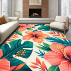Tropical Hibiscus Leaf Floral Pattern Rug