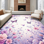 Whimsical Lilac Butterfly Floral Garden Rug