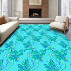 Aqua Floral Botanical Pattern Design Rug