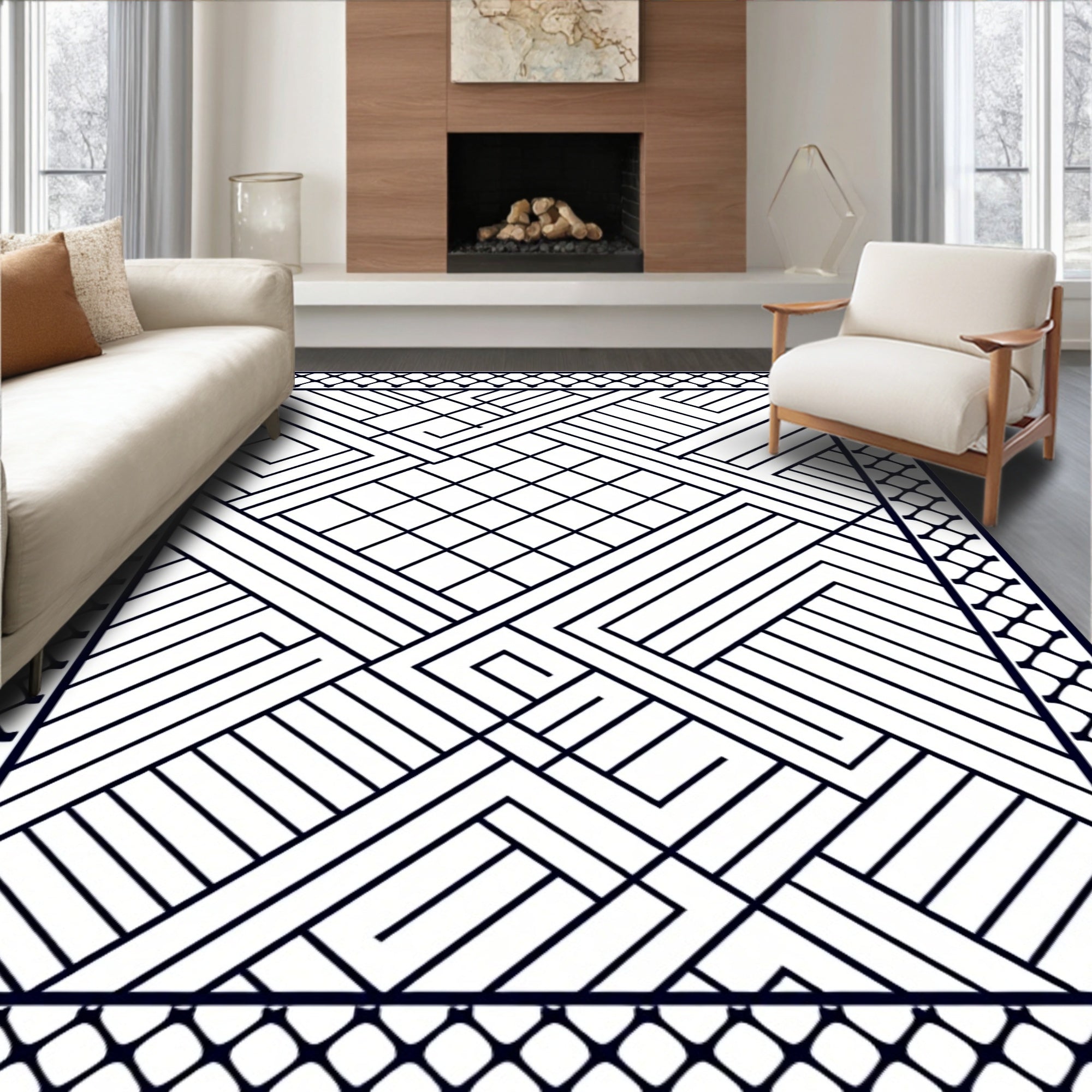 Art Deco Geometric Line Pattern Rug