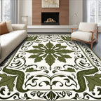 Green Leaf Medallion Floral Motif Rug