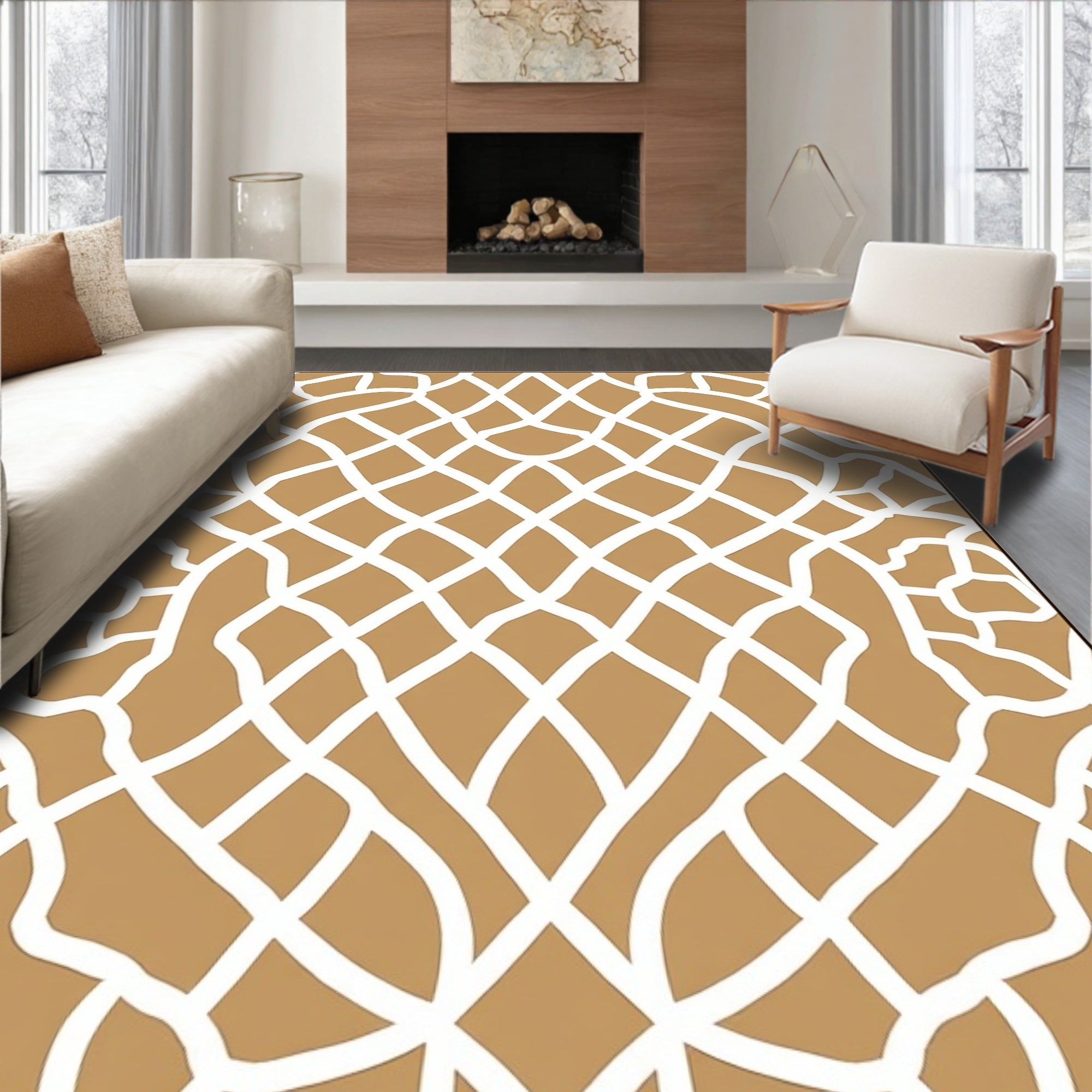 Woven Lattice Brown White Abstract Design Rug