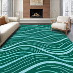 Teal And Aqua Abstract Wave Composition Rug