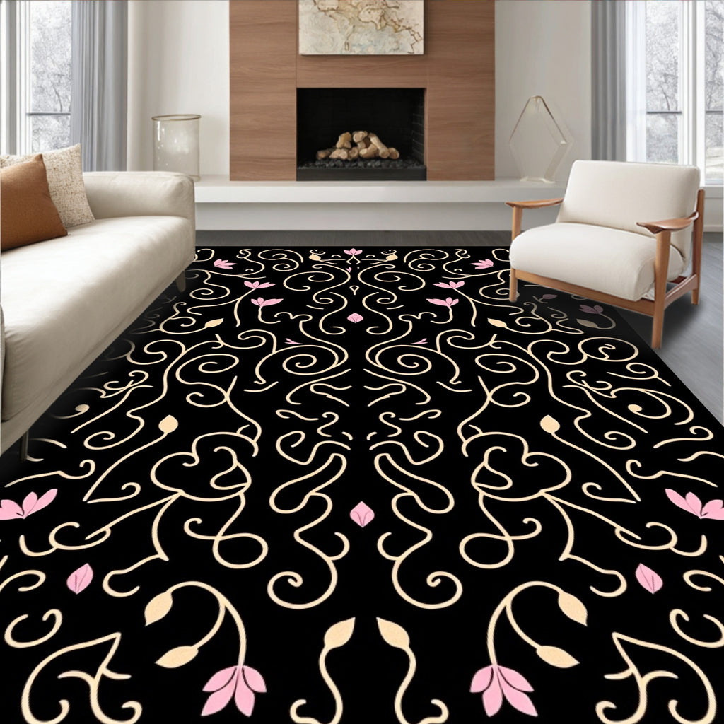 Delicate Floral Swirl Pattern Rug