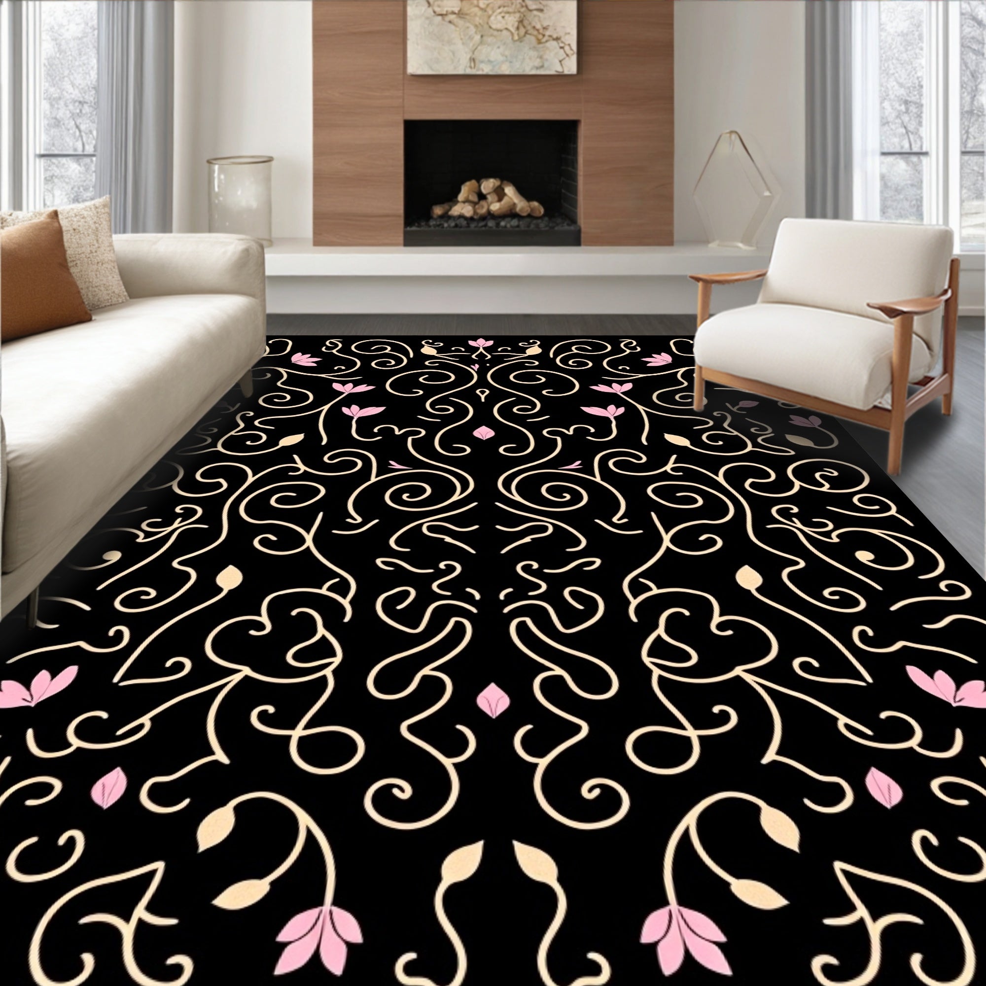 Delicate Floral Swirl Pattern Rug