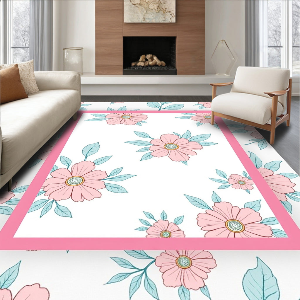Pink Floral Outline Pattern Rug