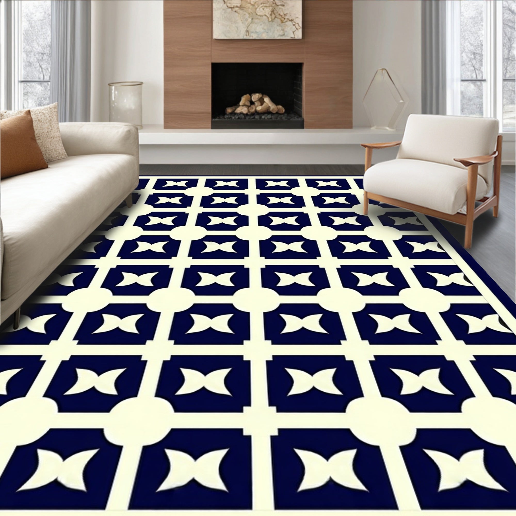 Classic Geometric Lattice Pattern Rug
