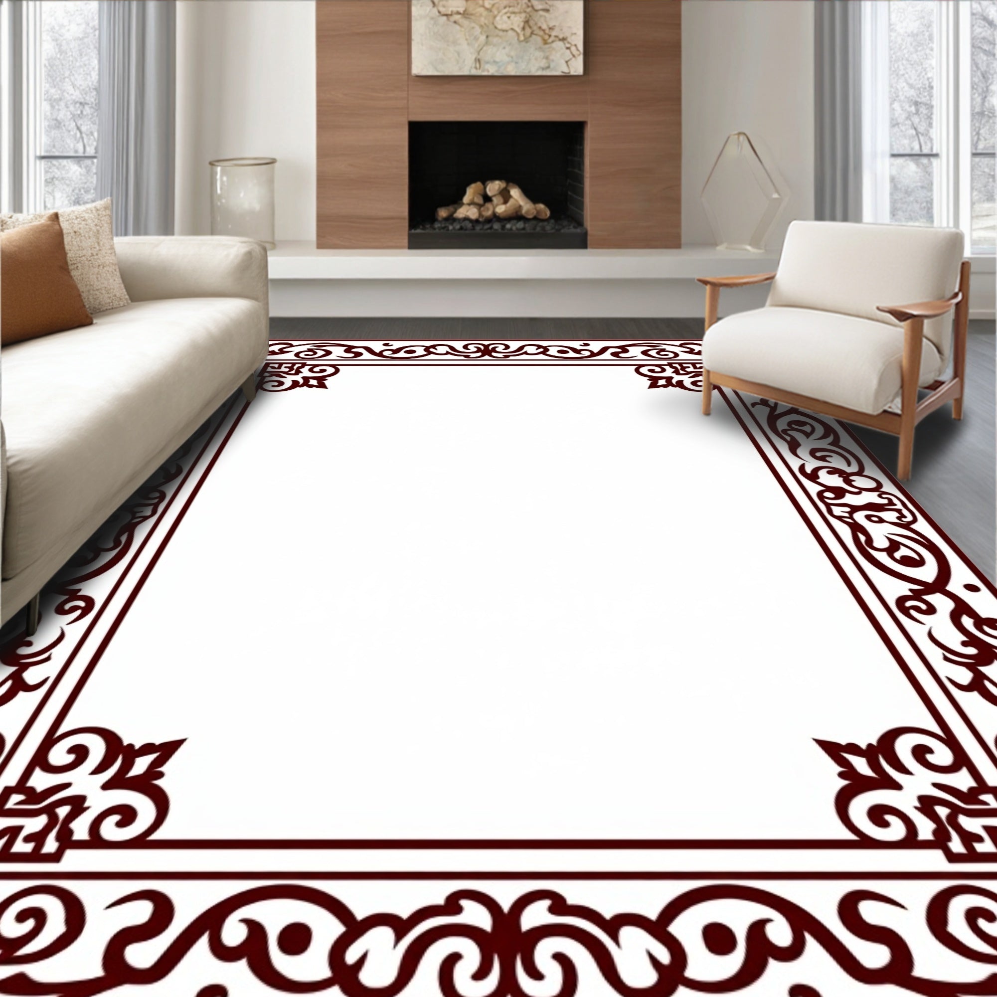 Ornate Scrolling Vine Border Design Rug