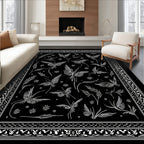 Ornate White Floral Butterfly Pattern Rug