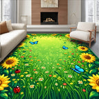Bright Sunflower Ladybug Butterfly Garden Rug
