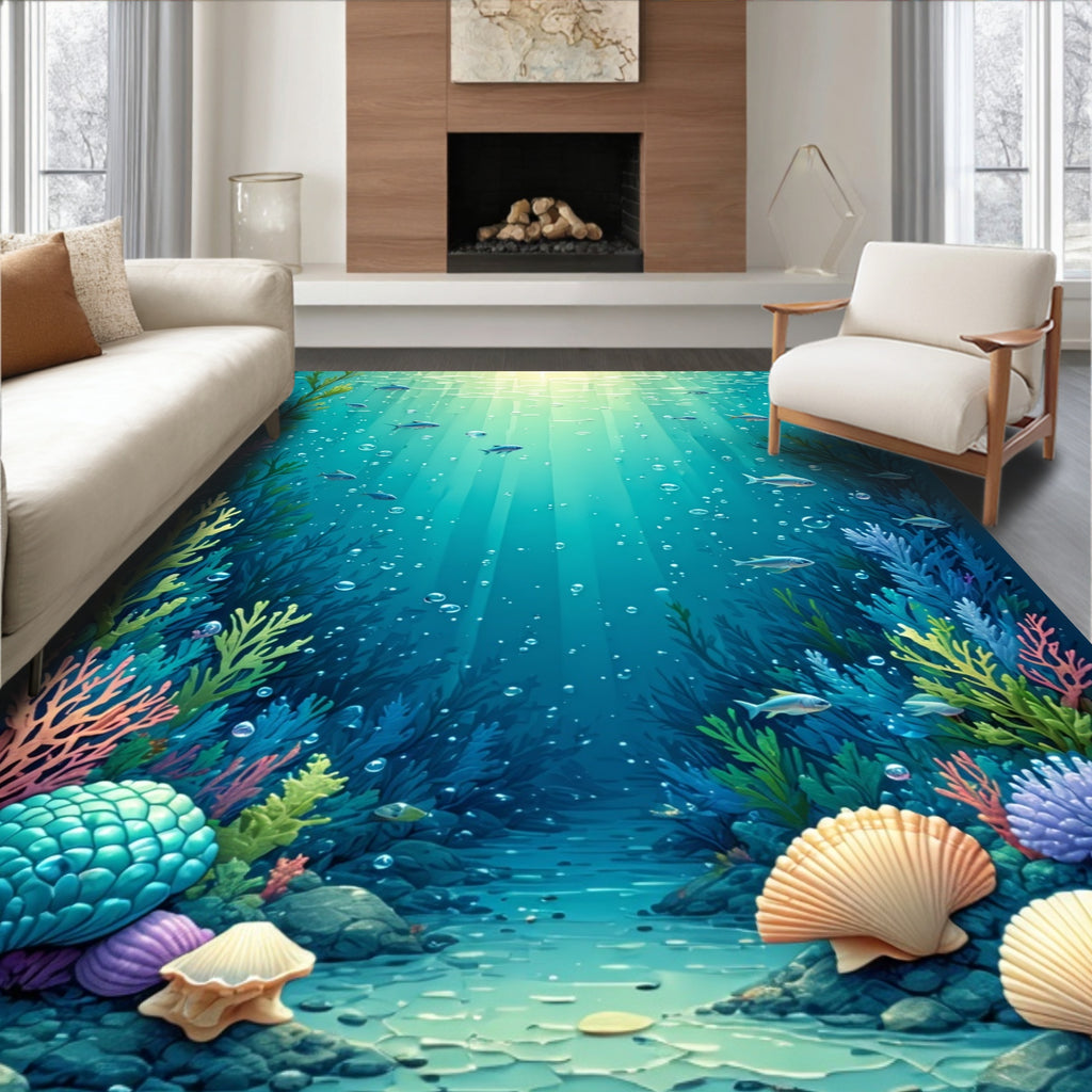 Underwater Serene Coral Reef Scene Rug
